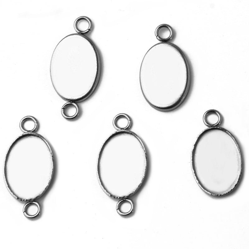20pcs 10x14mm Two rings stainless steel oval pendant blank