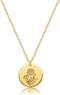 Dremmy Studios Birthday Flower Pendant Necklace 18K Gold Plated Exquisite Minimalist Birthday Flower Disc Pendant Carved Coin Necklace Minimalist Exquisite Customized Gift for Mom and Daughter, Metal, No Gems
