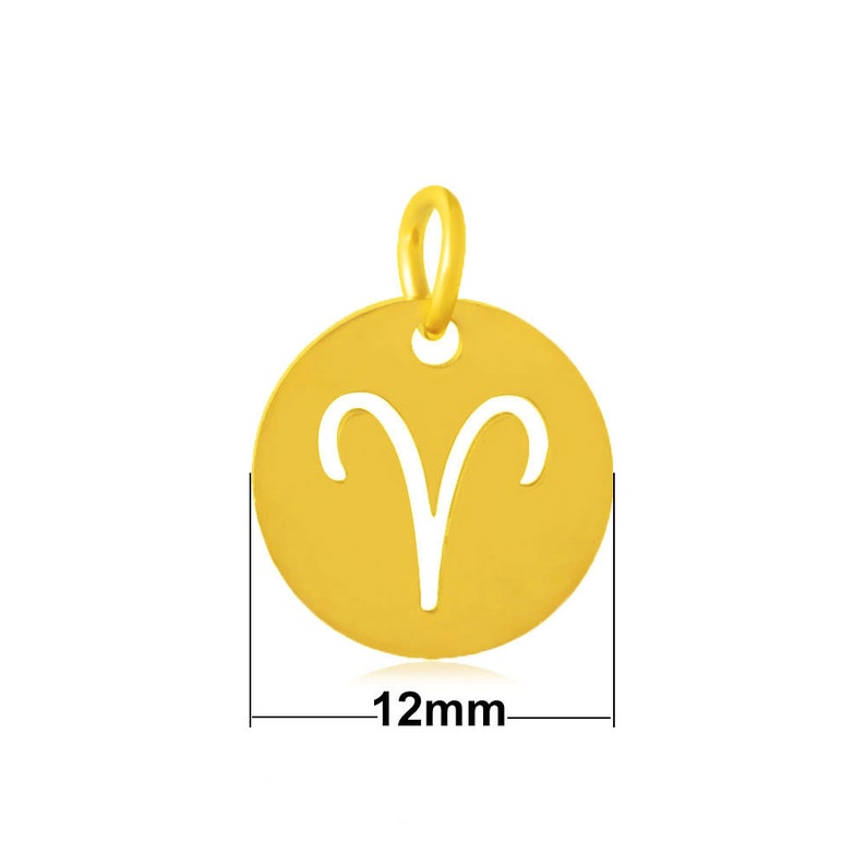 12pcs/set stainless steel 12 Zodiac charm Pendants circle round coin disc drop dangle birthday charm Zodiac bracelet necklace,12mm,gold