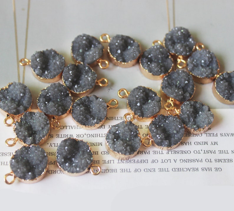 10PCS Round Imitation Druzy, Gray Druzy Charm, Resin Druzy Pendant Charm Drop, Bezel Gem Druzy, Jewelry Findings