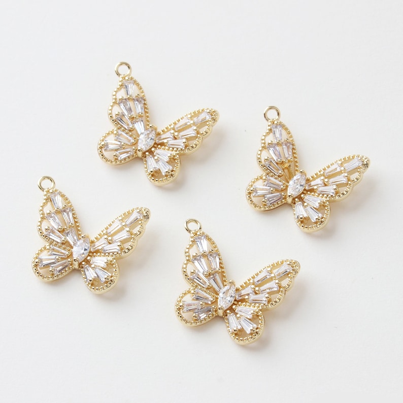 6pcs Real 18k Shiny Gold Butterfly Charms, CZ Pave Butterfly Pendant, Dainty Charms, Necklace Charm, Bracelet Charms, Nickel-free
