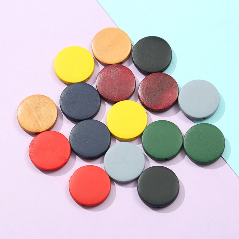 100PCS 15MM/20MM/25MM/30MM Wooden Coin Beads, Round Wood Bead, Colorful Bead Charm