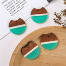 4pcs Epoxy Resin Pendants, Semi Translucent White Resin Findings, Wood and Resin Pendant, Color Blocked, Large Round Charm