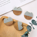 4pcs Epoxy Resin Pendants, Semi Translucent White Resin Findings, Wood and Resin Pendant, Color Blocked, Large Round Charm