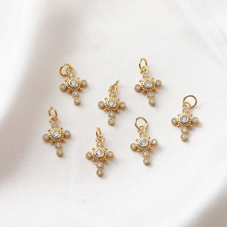 10pcs crystal cross charm pendant, cz pave cross charm, bracelet necklace pendant,faith,religious,Royal cross charm,gold plated over brass