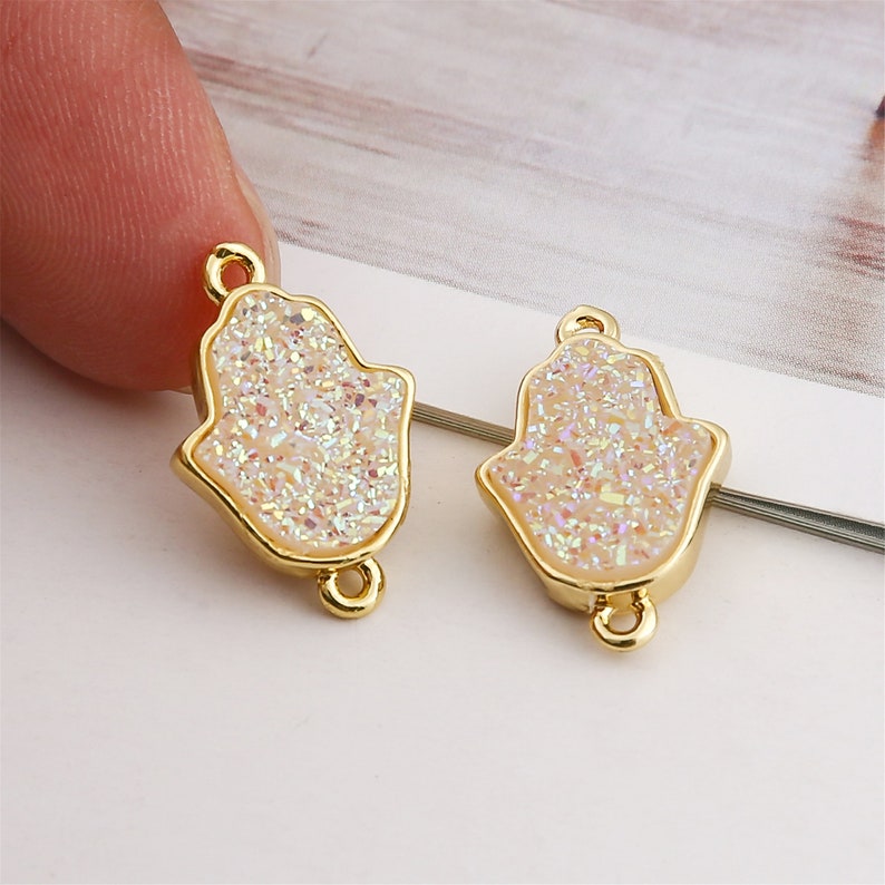 10PCS Imitation Druzy Hamsa Hand Charm, Druzy Connector, Resin Druzy Pendant Charm Drop, Bezel Gem Druzy, Link, Jewelry Findings