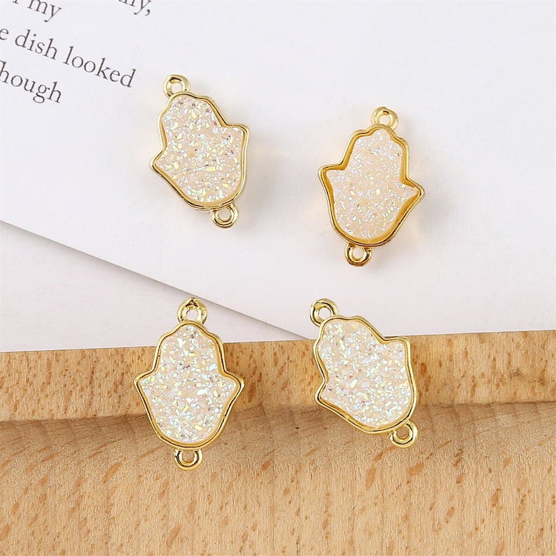 10PCS Imitation Druzy Hamsa Hand Charm, Druzy Connector, Resin Druzy Pendant Charm Drop, Bezel Gem Druzy, Link, Jewelry Findings