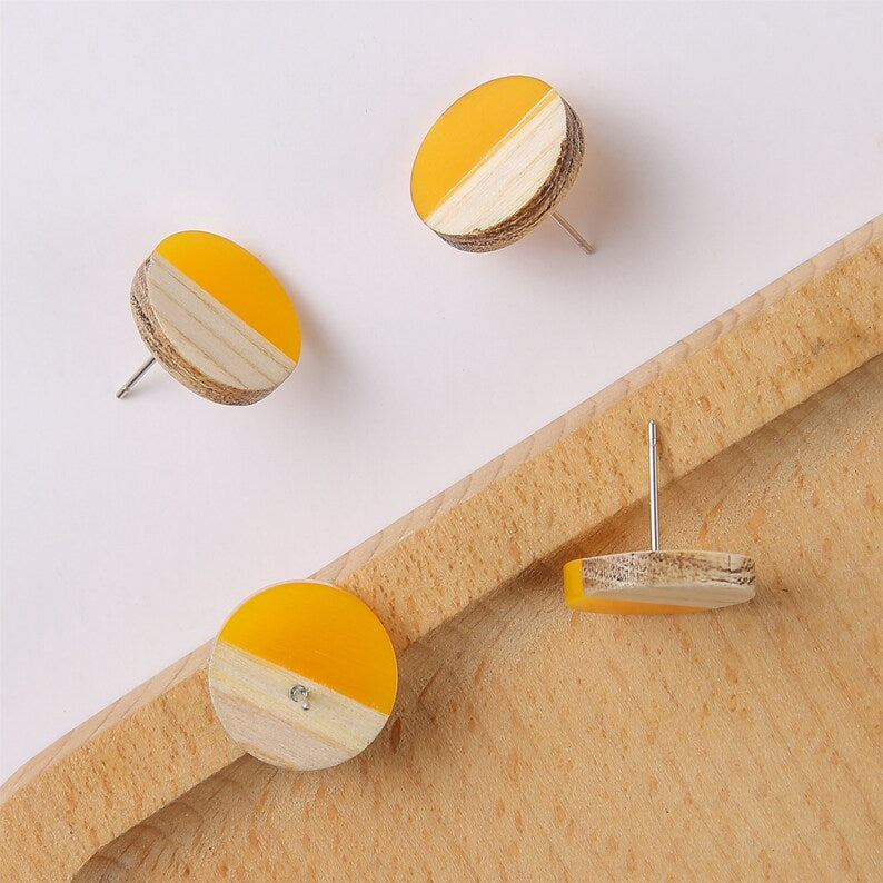 10pcs Round Wood Earrings, Ear Wire, Earrings Post,14mm Wood Earrings Studs,Diy Jewelry Accessories Craft Supplies