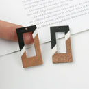 4pcs Epoxy Resin Pendants, Semi Translucent White Resin Findings, Wood and Resin Pendant, Color Blocked, Large Rectangle Charm