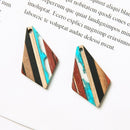 4pcs Epoxy Resin Pendants, Diamond Translucent White Resin Findings, Wood and Resin Pendant, Color Blocked, Diamond Charm