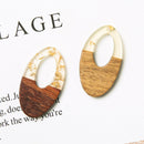 4pcs Epoxy Resin Pendants, Oval Translucent White Resin Findings, Wood and Resin Pendant, Color Blocked, Oval Wood Charm