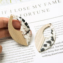 4pcs Epoxy Resin Pendants, Oval Translucent White Resin Findings, Wood and Resin Pendant, Color Blocked, Oval Wood Charm