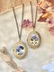 Photo locket with forget me not, Real flowers medallion, Memory present, Natural flowers jewelry Remembrance gift Nostalgic necklace Vintage