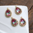 10pcs Gold Plated Teardrop Charm, 11X17mm CZ Pave Charm, Wrapped gradient two-tone, Crystal Faceted Glass zircon Pendant