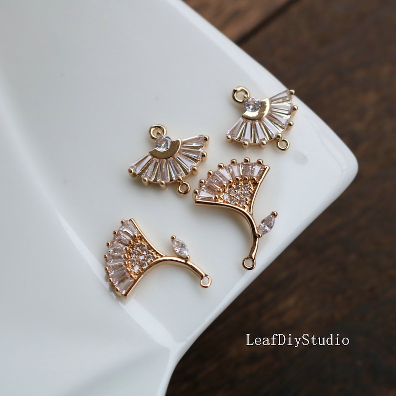 10PCS Apricot Leaf Zirconia Flower Butterfly pendant Charm, fan CZ Pave Flower Pendant, DIY Jewelry Supply