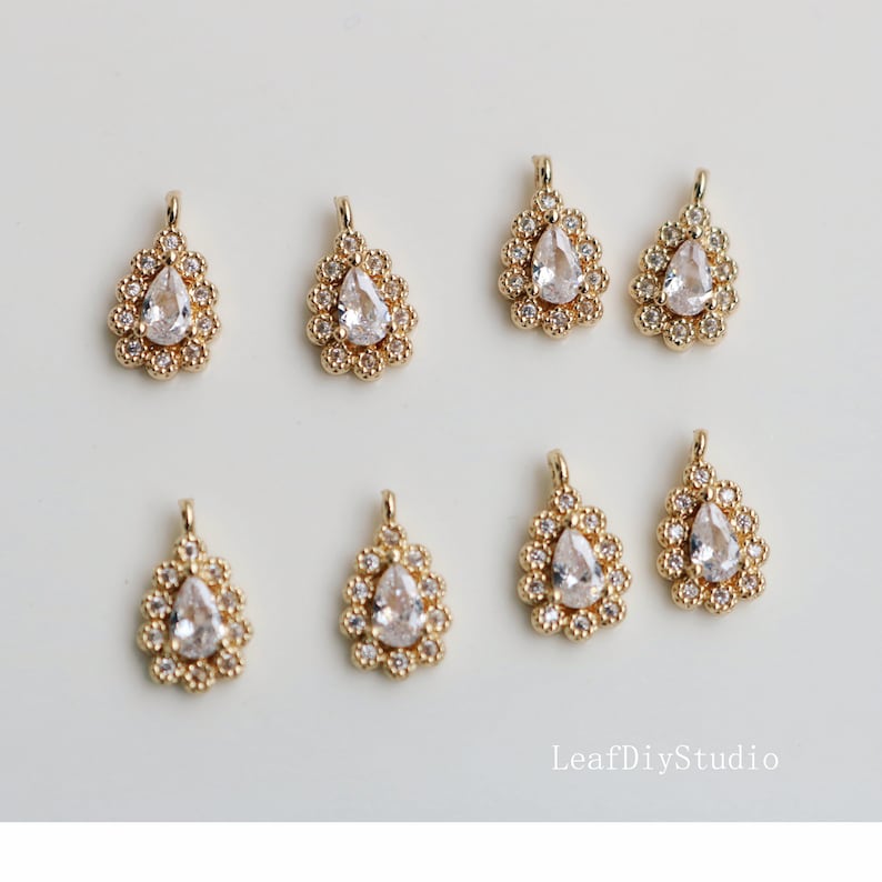 10pcs Glass zircon Teardrop Charm pendant, 7x10mm CZ Pave Zircon Charm, CZ Pave Pendant Charm, Quality Jewelry Supply
