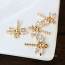 10pcs Real Gold Plated dragonfly Charms, dragonfly Zircon Pendant, Tiny dragonfly Pendant, diy Rhinestone Bow Pendant