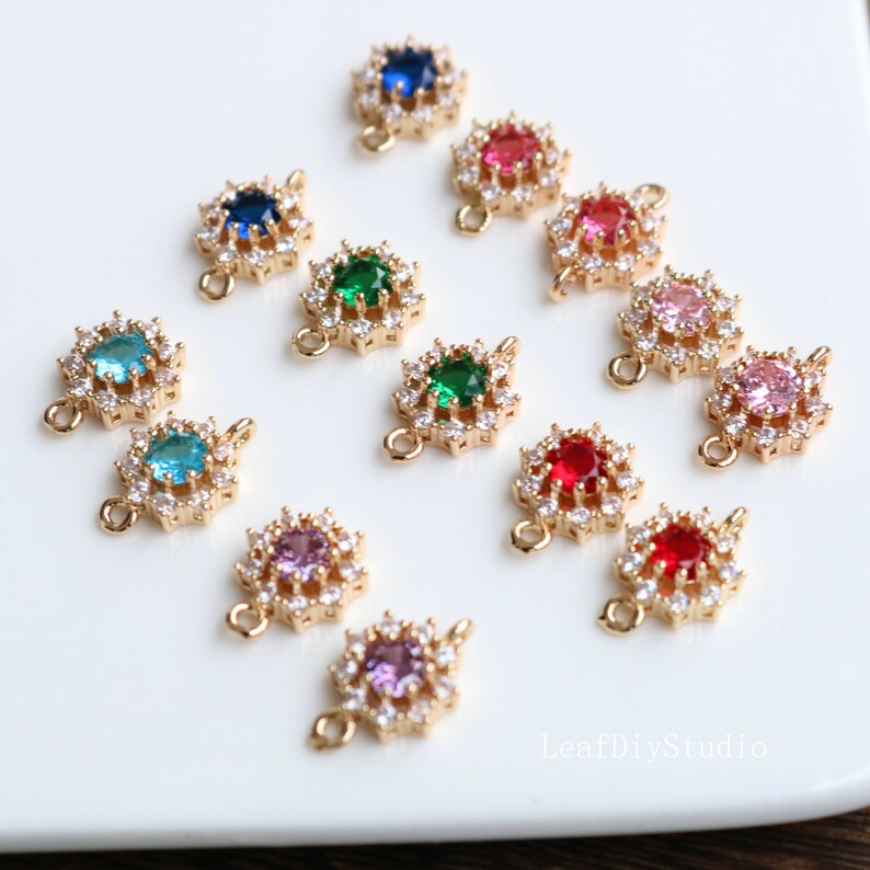 10pcs CZ Pave Diamond Connector charm, 11mm bracelet necklace pendant, 8 color pave charm,gold plated over brass