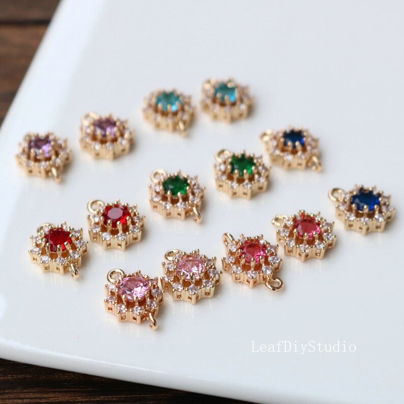 10pcs CZ Pave Diamond Connector charm, 11mm bracelet necklace pendant, 8 color pave charm,gold plated over brass