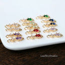 10pcs Teardrop CZ Pave Diamond Connector charm, zircon flower charm 5x17mm, 6 color pave charm, gold plated over brass
