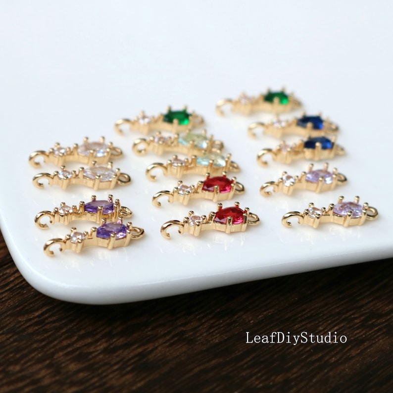10pcs Teardrop CZ Pave Diamond Connector charm, zircon flower charm 5x17mm, 6 color pave charm, gold plated over brass