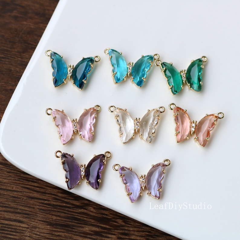 10pcs Butterfly Clear Faceted Set Stones, 12 colors Butterfly rystal Faceted Glass Connectors, CZ Pave Craft Supplies, DIY Finding