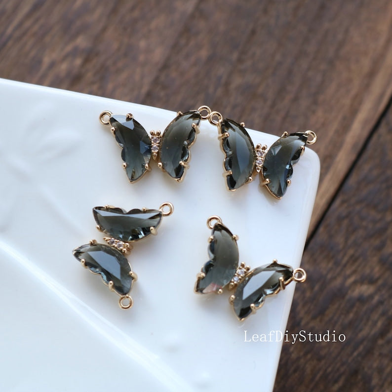 10pcs Butterfly Clear Faceted Set Stones, 12 colors Butterfly rystal Faceted Glass Connectors, CZ Pave Craft Supplies, DIY Finding