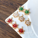 10PCS Gold Plated Cubic Zirconia Snowflake Charms, CZ Pave Flower Pendant, Rhinestone Charm, diy Jewelry Making