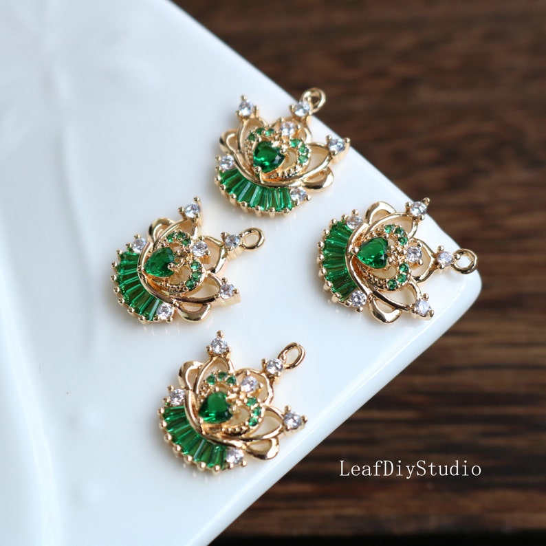 10pcs Heart crown zircon Charm pendant, 17x18mm Zircon Charm, crown CZ Pave Pendant Charm, DIY Finding Jewelry Making