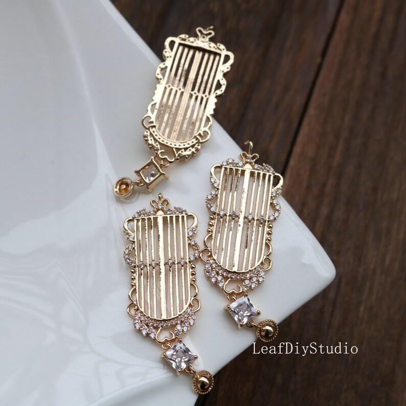 2pcs Zircon Charms, birdcageCZ Pave Flower Pendant, crystal Connecto, CZ Pave flower diy Jewelry Making