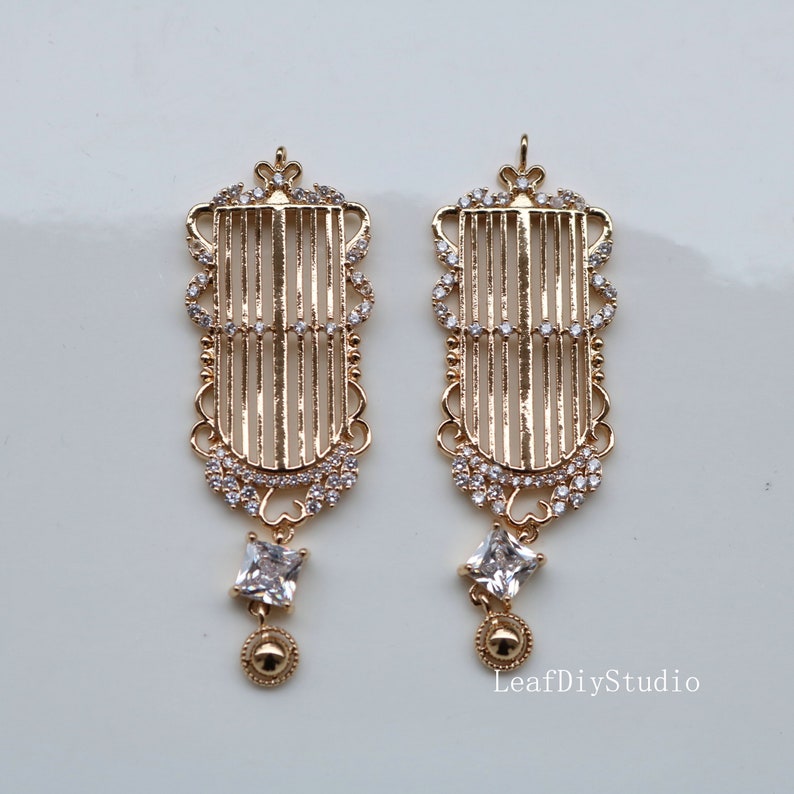 2pcs Zircon Charms, birdcageCZ Pave Flower Pendant, crystal Connecto, CZ Pave flower diy Jewelry Making
