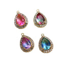 10pcs Gold Plated Teardrop Charm, 11X17mm CZ Pave Charm, Wrapped gradient two-tone, Crystal Faceted Glass zircon Pendant
