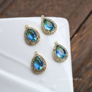 10pcs Gold Plated Teardrop Charm, 11X17mm CZ Pave Charm, Wrapped gradient two-tone, Crystal Faceted Glass zircon Pendant