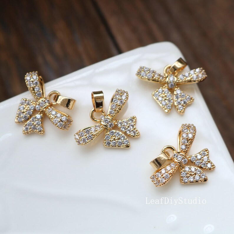 10pcs Bowknot CZ Pave Charm, Bowknot zircon Charm Pendant, Pave Charm, Bowknot Jewelry Making Supplies