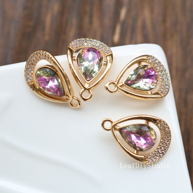 10pcs Gradient Two color Teardrop CZ Pave Charm, Teardrop zircon Charm Pendant, Pave Charm, 15x22mm Teardrop Jewelry Making Supplies