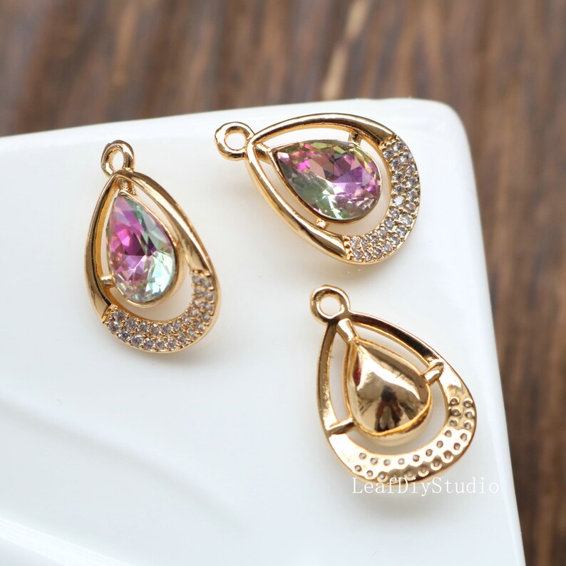 10pcs Gradient Two color Teardrop CZ Pave Charm, Teardrop zircon Charm Pendant, Pave Charm, 15x22mm Teardrop Jewelry Making Supplies