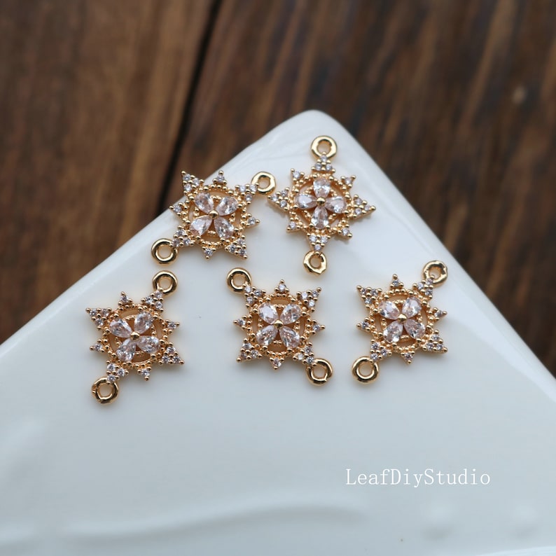 10pcs CZ Pave Octagonal flower Pendant Charm, flower zircon Charm Pendant, crystal flower CZ zircon Pendant , Diy Jewelry Making Supplies