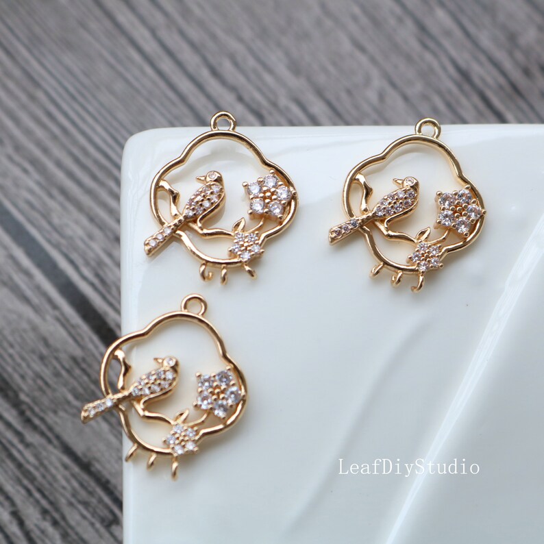 10pcs birds CZ Pave Charm, clover zircon Charm Pendant, moon crystal Pave Charm, Flowers Jewelry Making Supplies, wholesale prices