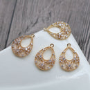 10pcs Hollow teardrop CZ Pave Charm, three flowers zircon Charm Pendant, crystal Pave Charm, wholesale prices, High Quality