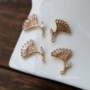 10PCS Apricot Leaf Zirconia Flower Butterfly pendant Charm, fan CZ Pave Flower Pendant, DIY Jewelry Supply