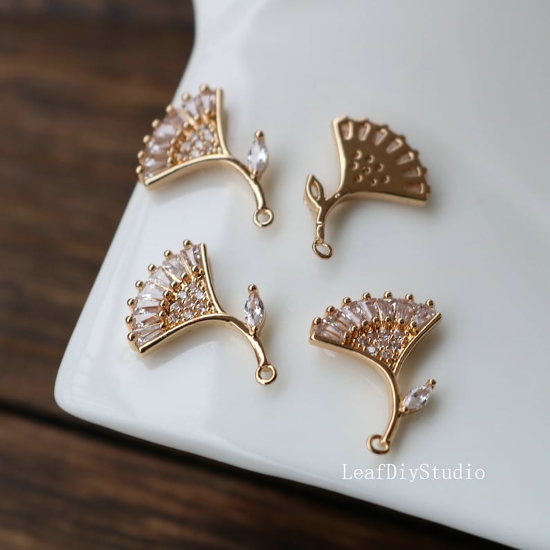 10PCS Apricot Leaf Zirconia Flower Butterfly pendant Charm, fan CZ Pave Flower Pendant, DIY Jewelry Supply