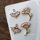 10PCS Apricot Leaf Zirconia Flower Butterfly pendant Charm, fan CZ Pave Flower Pendant, DIY Jewelry Supply