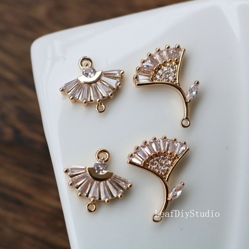 10PCS Apricot Leaf Zirconia Flower Butterfly pendant Charm, fan CZ Pave Flower Pendant, DIY Jewelry Supply