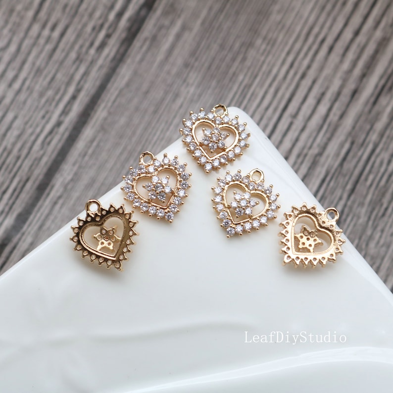 10pcs Heart-shaped CZ Pave Stamen Charm, Zircon Heart Pendant, Heart Charm, 15*17mm DIY Jewelry Making,Material Craft Supplies