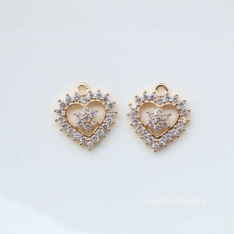 10pcs Heart-shaped CZ Pave Stamen Charm, Zircon Heart Pendant, Heart Charm, 15*17mm DIY Jewelry Making,Material Craft Supplies