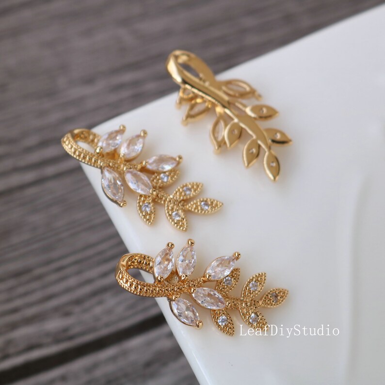 10pcs Leaves CZ Pave Charm, Zircon Leaves Pendant, 14X29mm Leaves Charm, DIY Jewelry Making, Material Craft Supplies