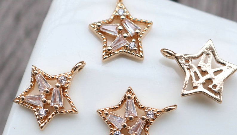 10pcs Small moon star zircon Charm, 14x25mm star pendant Zircon Charm CZ Pave Pendant Charm, DIY earrings necklace pendant Jewelry Making