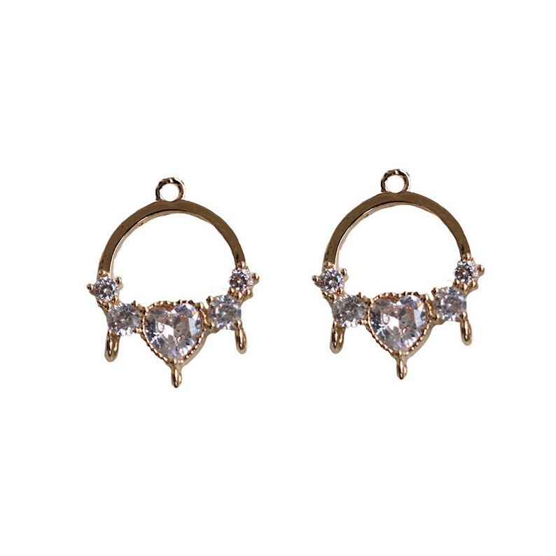 10pcs Heart cz pave charm, 16X20mm pave charm, gold plated over brass, CZ Pave Double hanging drop connection pendant