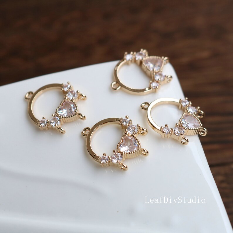 10pcs Heart cz pave charm, 16X20mm pave charm, gold plated over brass, CZ Pave Double hanging drop connection pendant