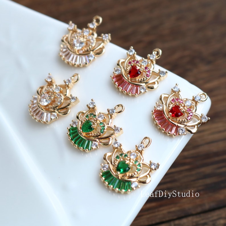 10pcs Heart crown zircon Charm pendant, 17x18mm Zircon Charm, crown CZ Pave Pendant Charm, DIY Finding Jewelry Making